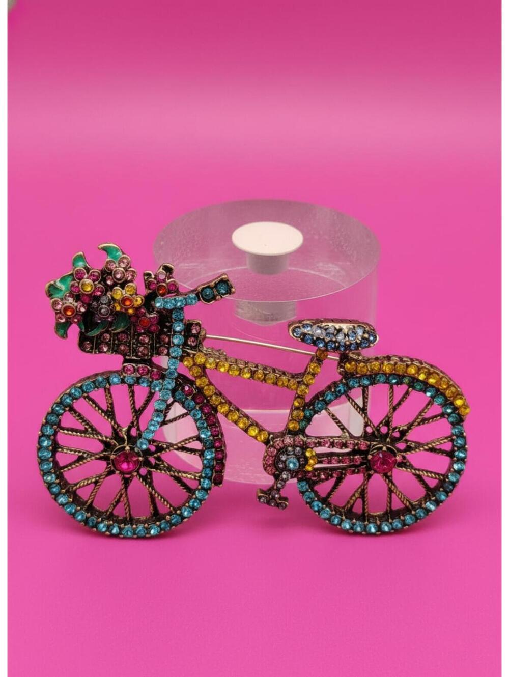 Bicycle Brooch with Colorful Rhinestones